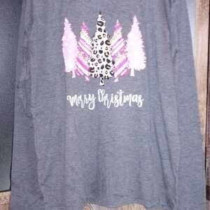 Gray Christmas Tree Graphic Long Sleeve Shirt